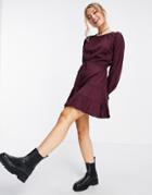 Miss Selfridge Cotton Twill Tiered Mini Dress In Wine