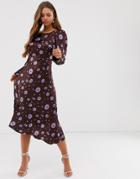 Ghost Rosaleen Floral Print Long Sleeve Satin Midi Dress - Multi