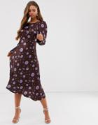 Ghost Rosaleen Floral Print Long Sleeve Satin Midi Dress - Multi