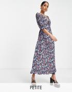 Nobody's Child Petite Tie Bust Puff Sleeve Maxi Dress In Bright Ditsy Floral-multi