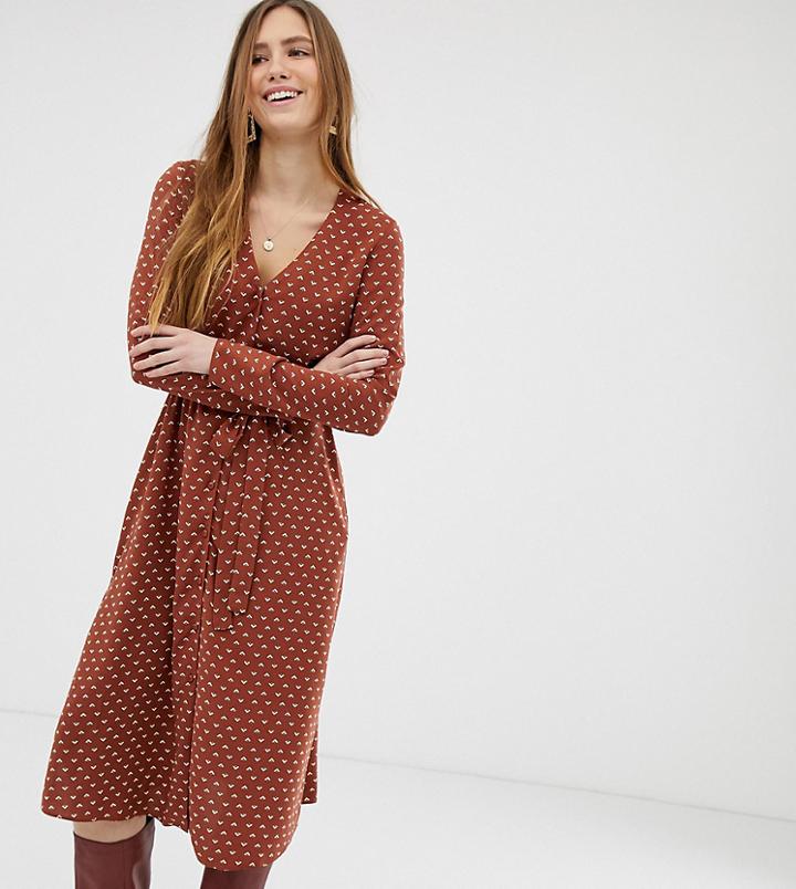 Miss Selfridge Midi Dress With Tie Waist In Brown