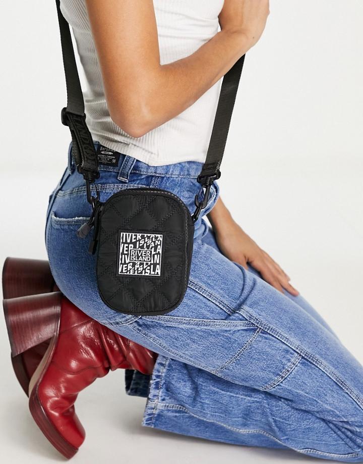 River Island Rubber Quilted Cross Body In Black