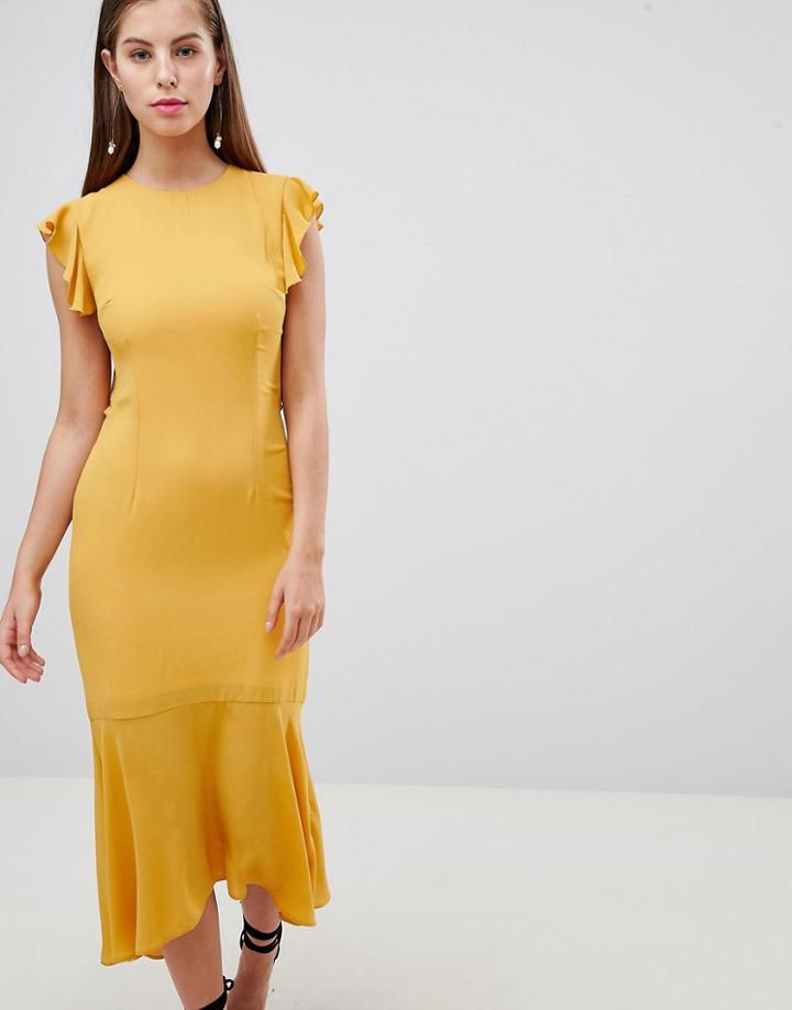 Hope & Ivy Lattice Back Pencil Dress With Ruffle - Yellow