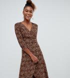 Monki Leopard Print Wrap Dress With Buttons In Brown
