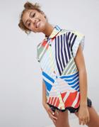 Asos Design Cotton Boxy Shirt In Bright Abstract-white