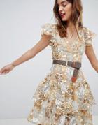 Bronx & Banco Gold Floral Lace Mini Dress - Multi