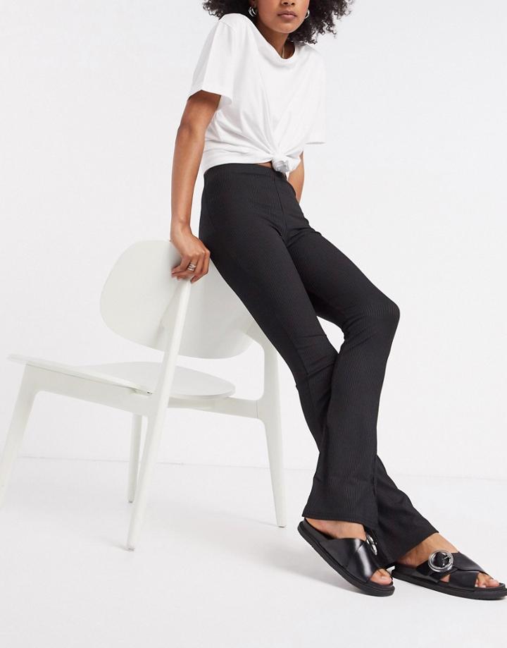 Topshop Skinny Ribbed Flare Pants In Black