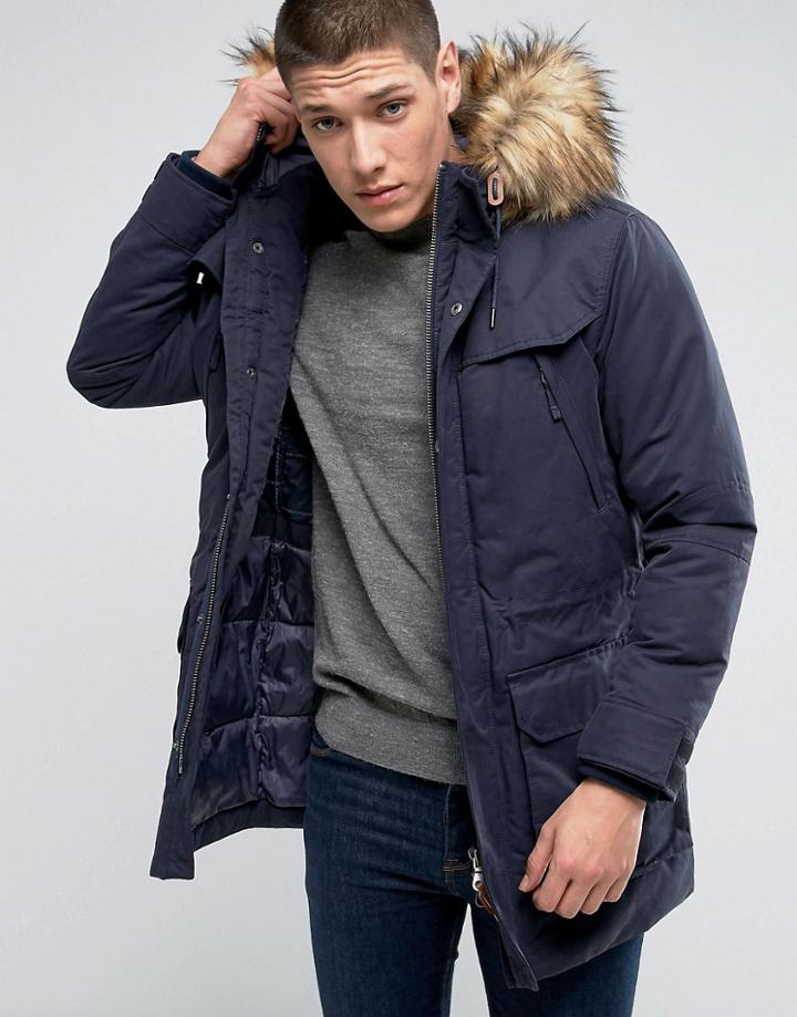 Jack & Jones Premium Parka With Fur Hood - Navy