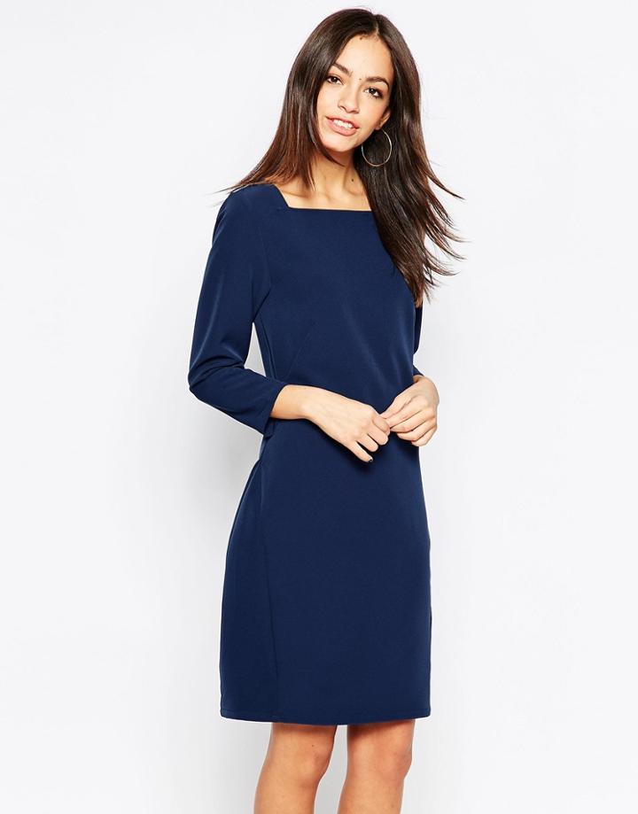 Minimum 3/4 Sleeve Pencil Dress With Square Neck - 695 Winther Blue