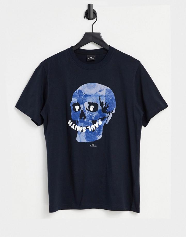 Ps Paul Smith Floral Skull T-shirt In Navy