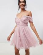 Asos Design Embellished Tulle Mini Dress-pink