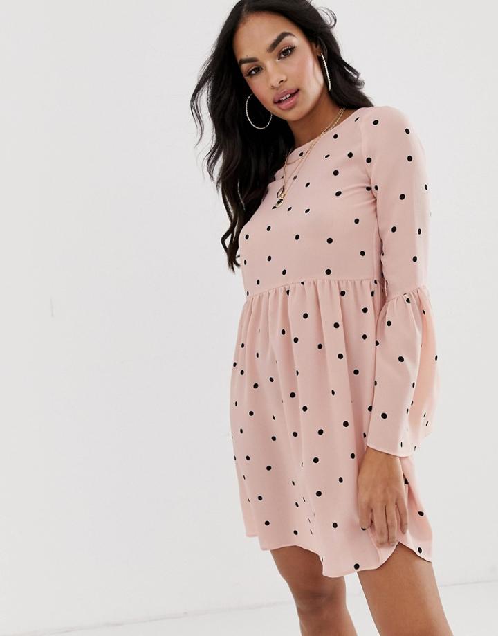 Asos Design Fluted Sleeve Smock Mini Dress In Spot - Multi