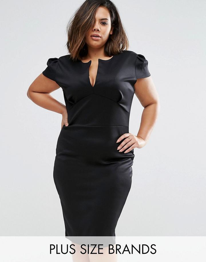 Club L Plus Dress With Open Neck - Black