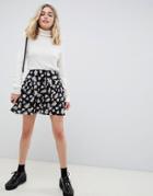 Asos Design Mini Skirt With Waistband Seam In Floral Print - Multi