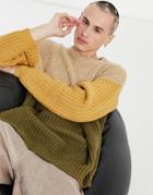 Asos Design Heavyweight Fisherman Rib Crew Neck Sweater In Color Blocking-multi