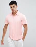 Boohooman Pique Short Sleeve Shirt In Dusty Pink - Pink
