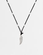 Topman Fabric Necklace With Silver Wing Pendant