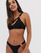 Candypants Buckle One Shoulder Bikini Top In Black