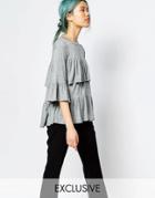 Monki Exclusive Tiered Ruffle Top - Gray