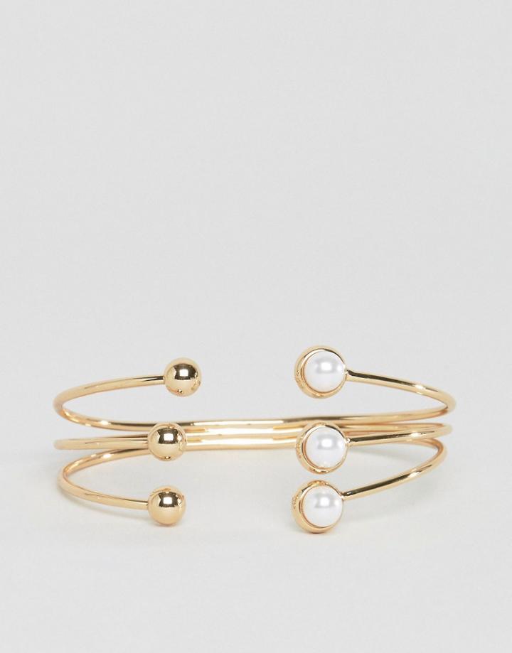 Asos Open Ball & Faux Pearl Cuff Bracelet - Cream