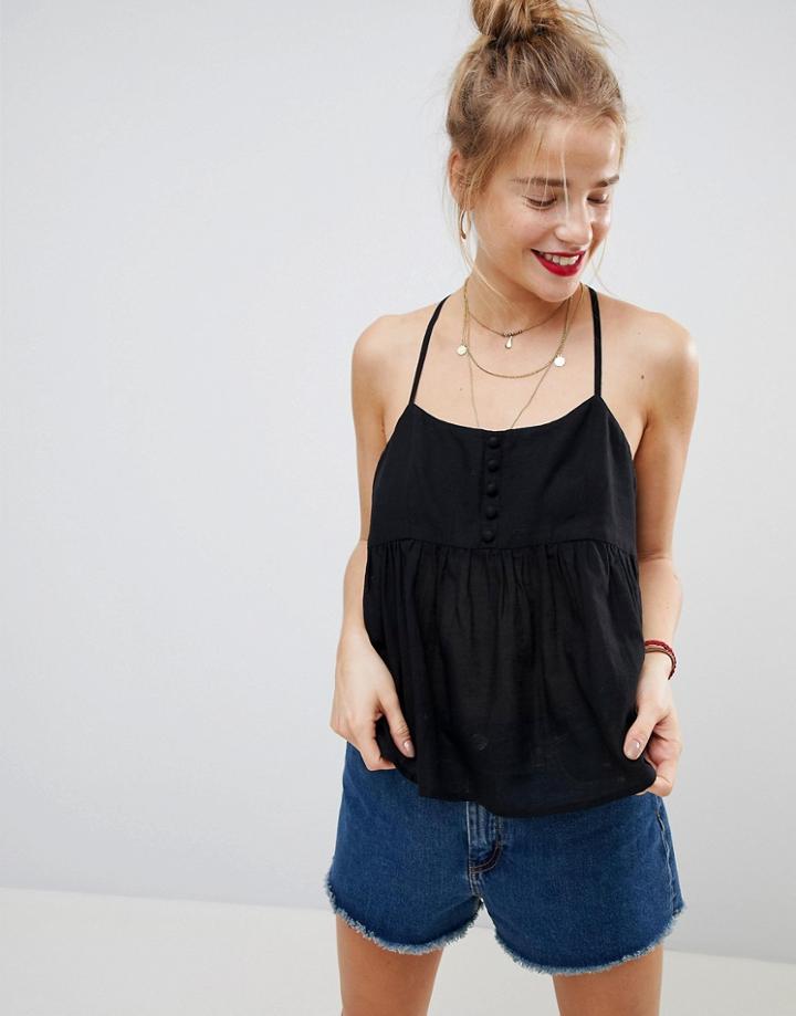 Asos Crop Cami With Button Detail - Black