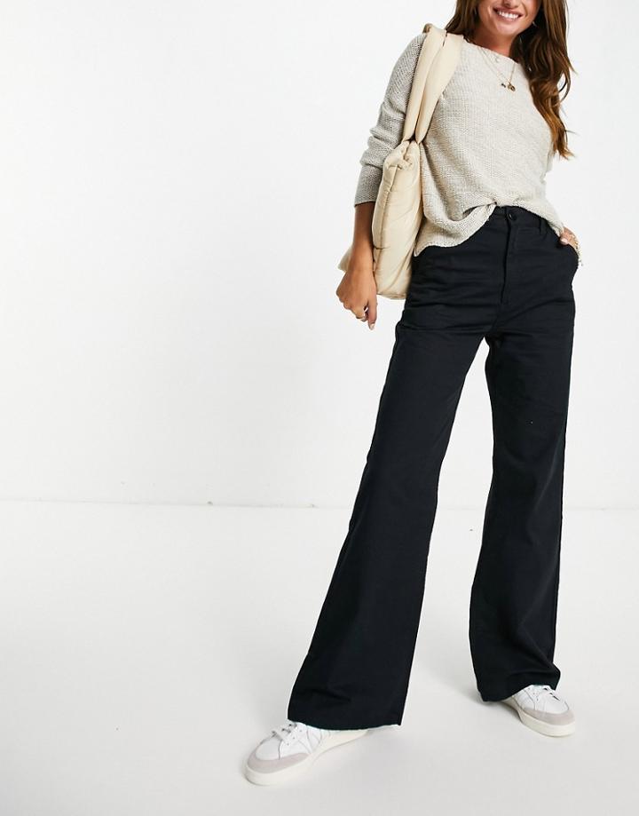 Cotton: On High Waist Straight Leg Pants In Black