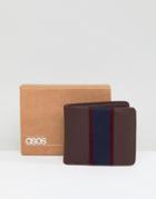 Asos Wallet In Brown With Navy Stripe Panel - Brown