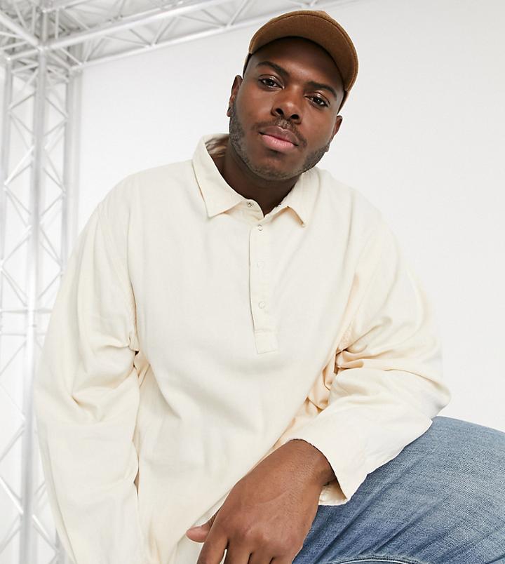 Asos Design Plus Extreme Oversized Overhead Shirt In Ecru Twill-neutral