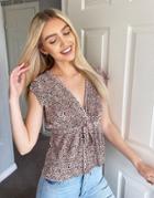 Stradivarius V-neck Pleated Top In Pink Floral Print-multi
