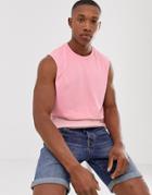 Asos Design Organic Relaxed Sleeveless T-shirt With Dropped Armhole And Contrast Yoke In Pink - Pink