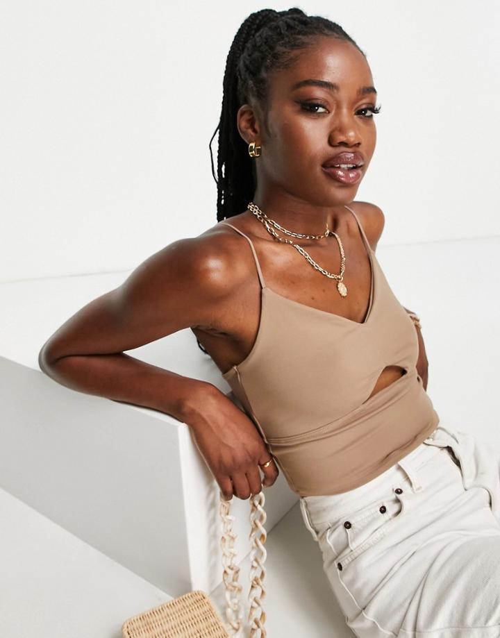 Abercrombie & Fitch Seamless Cut Out Crop Top In Beige-neutral