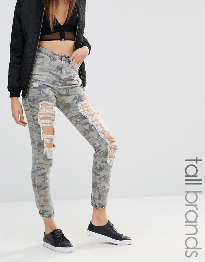 Missguided Tall Riot High Rise Camo Jean - Green