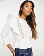 Violet Romance Floral Embroidered Crop Top In White