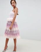 Asos Edition Tiered Tulle Bandeau Midi Dress - Multi