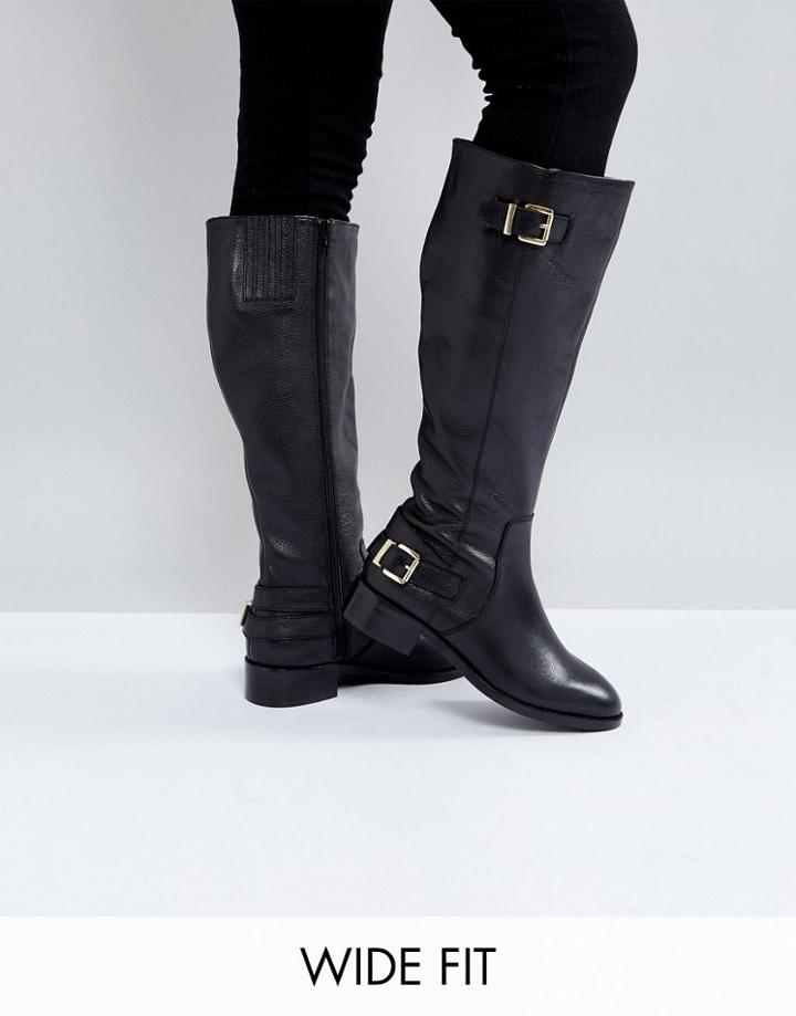 Asos Clued Up Wide Fit Leather Knee Boots - Black