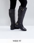 Asos Clued Up Wide Fit Leather Knee Boots - Black