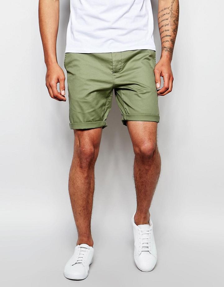 Asos Slim Chino Shorts In Light Green - Green