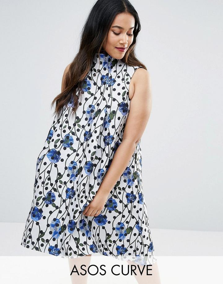 Asos Curve Spot Jacquard A Line Dress - Multi