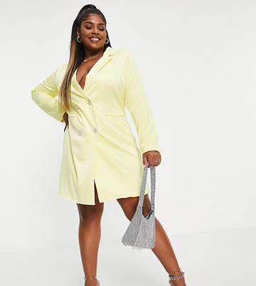 Collective The Label Curve Crystal Button Mini Blazer Dress In Yellow
