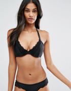 Asos Fuller Bust Lace Trim Hidden Underwire Bikini Top Dd-g - Black
