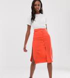 Brave Soul Tall Lyn Midi Skirt With Button Detail - Red