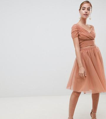 John Zack Petite Tulle Midi Skirt - Beige