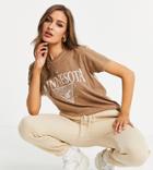 Missguided Oversized Logo Tee In Brown