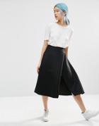 Asos White Textured Split Midi Skirt - Black