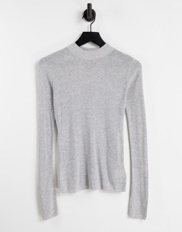 Urban Revivo Rib Knit Fitted Sweater In Light Gray-grey