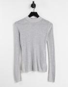 Urban Revivo Rib Knit Fitted Sweater In Light Gray-grey