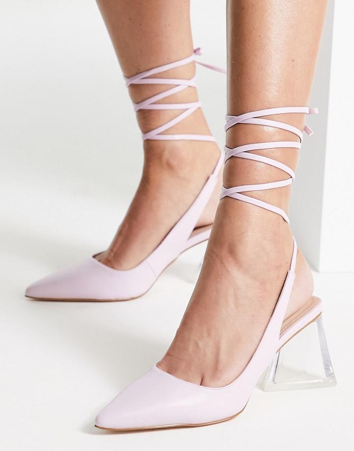 Bebo Brasen Tie Leg Heeled Shoes In Lilac With Clear Heel-purple