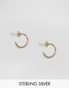 Asos Gold Plated Sterling Silver 15mm Etched Hoop Earrings - Gold