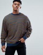 Asos Oversized Sweatshirt With Stripe - Navy