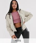 Noisy May Petite Grid Padded Hooded Jacket-beige